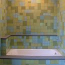 glass tile installation in bathroom